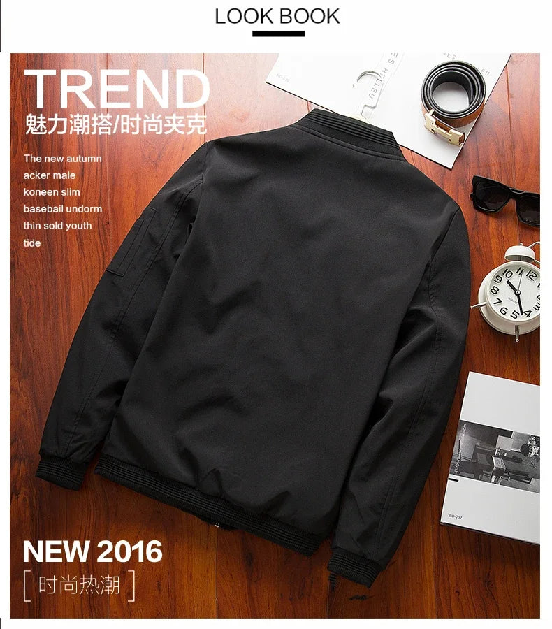 Autumn Spring New Men's Bomber Zipper Jacket Male Casual Streetwear Hip Hop Slim Fit Pilot Coat Men Clothing Plus Size 6XL