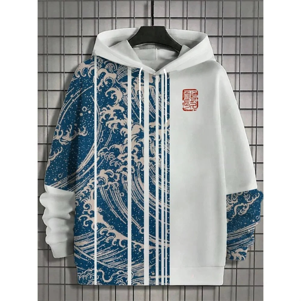 Japanese Harajuku 3D Printed Hoodies For Men Mountain Cat Tentacle Graphic Pullover Sweatshirts Casual Loose Hooded Long Sleeves