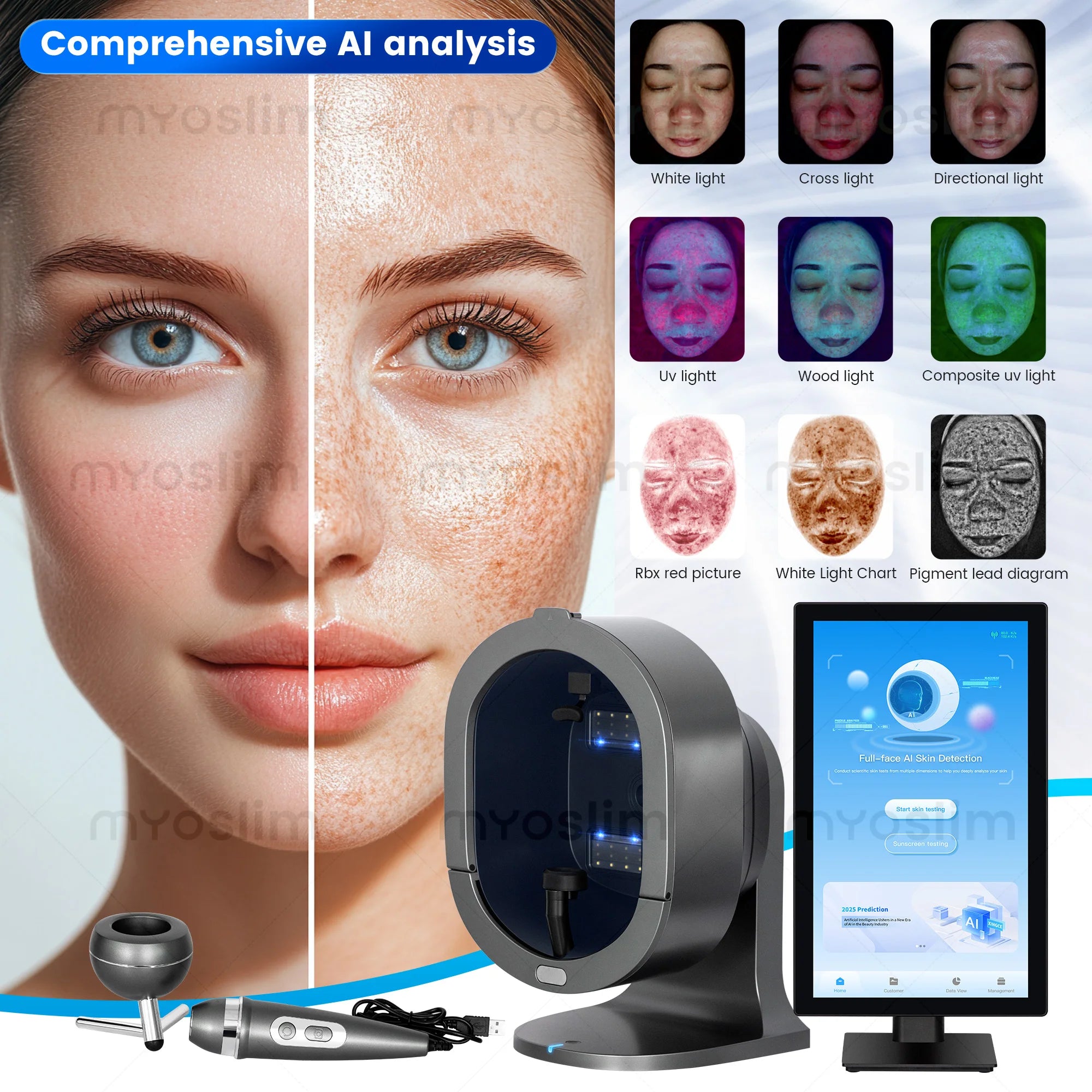 X5/X5 Pro AI Skin Image Analya Intelligence Deep Facial Skin Analysis Detector Follicle Testing Skin Analysis Magnifier