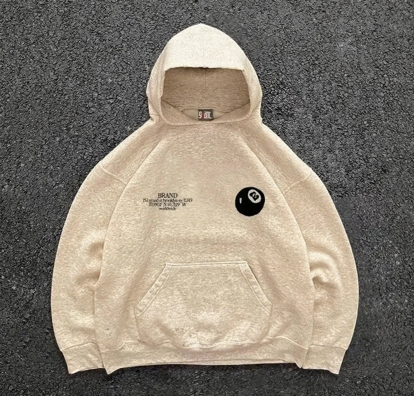 Retro 8-ball pattern hooded men's streetwear,oversized pullover, casual and fashionable sportswear, daily wear and hip-hop style