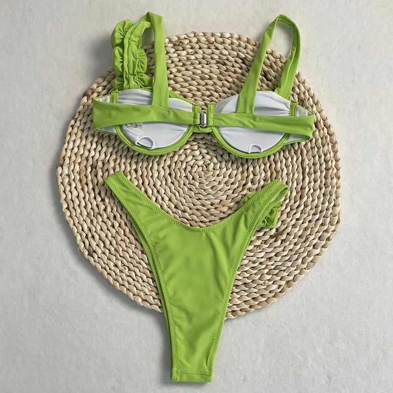 Style Flower Bikinis Women's 2 Piece 3D Rose Bikini Set High Cut Cheeky Swimsuit Floral Appliques Bathing Suit