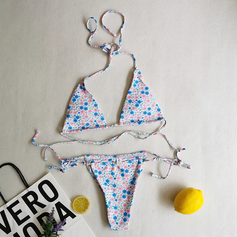 Brazilian Sexy Micro Mini Thong Bikini Set String Bandage Swimwear Women Beachwear Backless Swimsuit Triangle Push Up Biqiuni