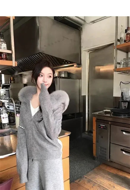 Winter Women Old Money Girl Long Sleeve Full Zip Cardigan Sweater Cuddly Hoodies Knitwear 2000s Aesthetic Korean Fashion Sweater