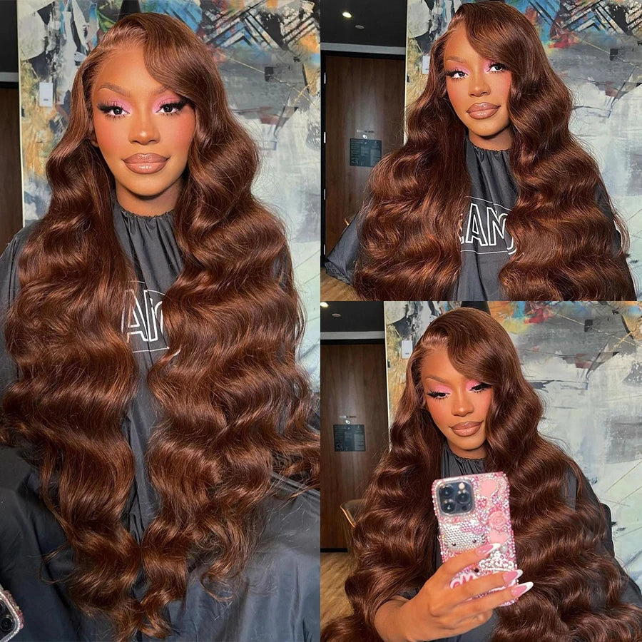 32 Inch13x4 Body Wave Lace Front Wig Chocolate Brown Lace Front Wigs HD 13x6 Lace Frontal Wig Colored Human Hair Wigs Remy