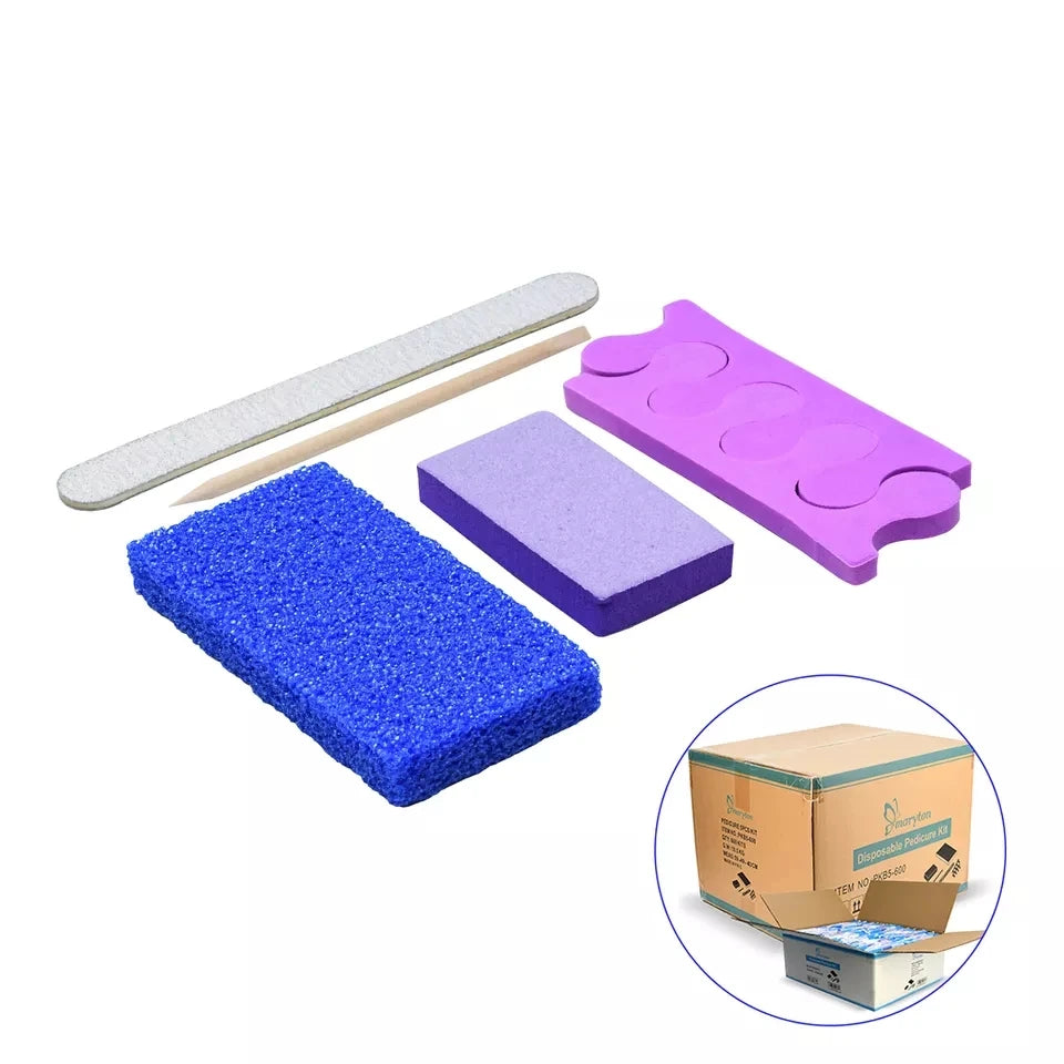 600 Sets/Carton Disposable 5Pcs Pedicure Sets Nail Art Sanding Sandpaper Wooden Nail File Kits Tools Set