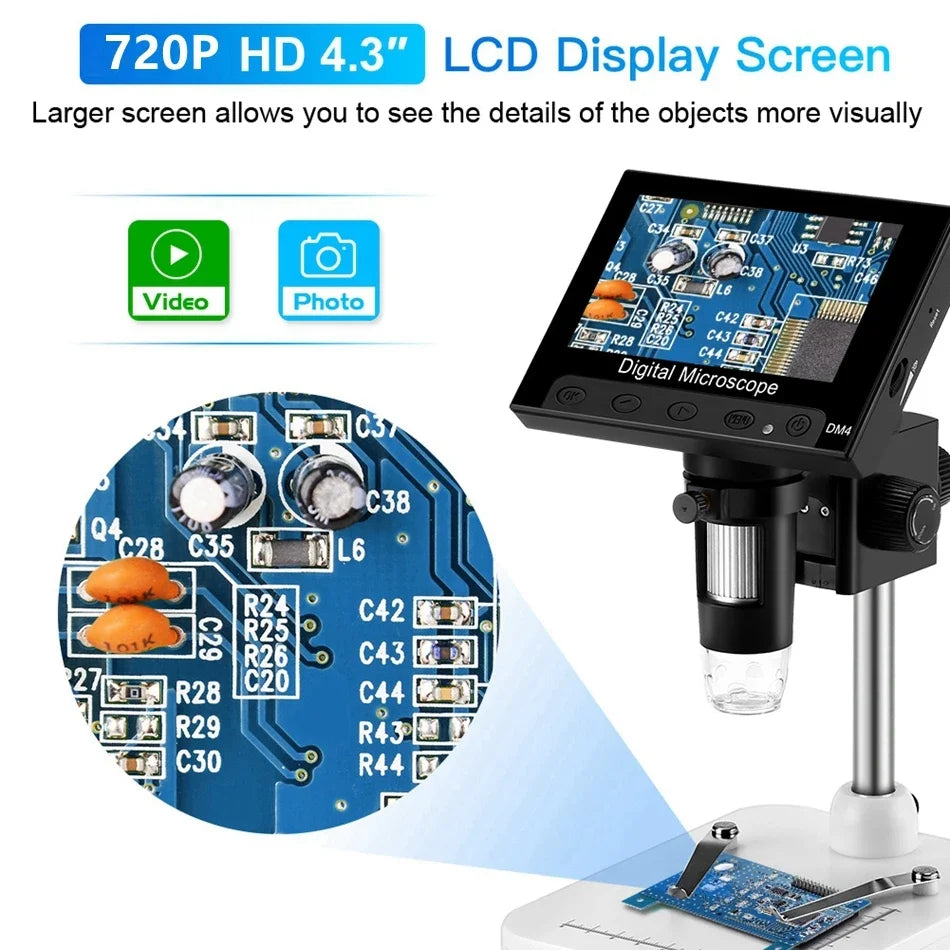 Elikliv EDM4 4.3" LCD Digital Microscope for Electronic 1000x Coin Magnifier Repair Microscope with LED Lights for PC Windows