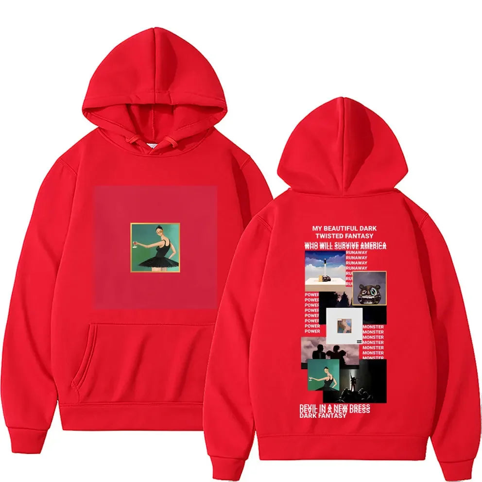 Rapper Kanye West My Beautiful Dark Twisted Fantasy Cover Hoodie Men Hip Hop Casual Hoodies Donda The College Dropout Sweatshirt