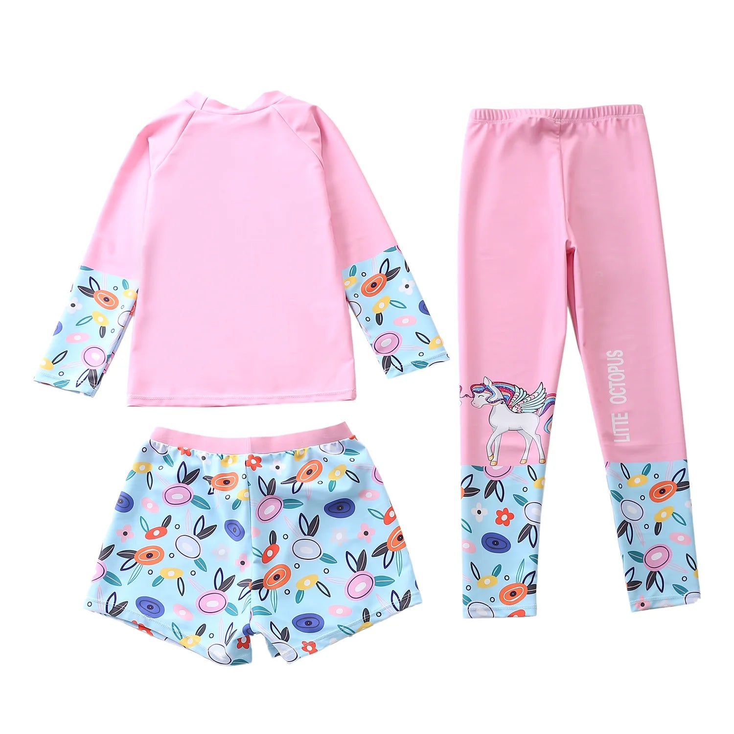 Kids Swimsuit for Girls Unicorn Long Sleeve Children's Swimwear + Surf Pants + Swimming Trunks Rash Guard Bathing Suit Child