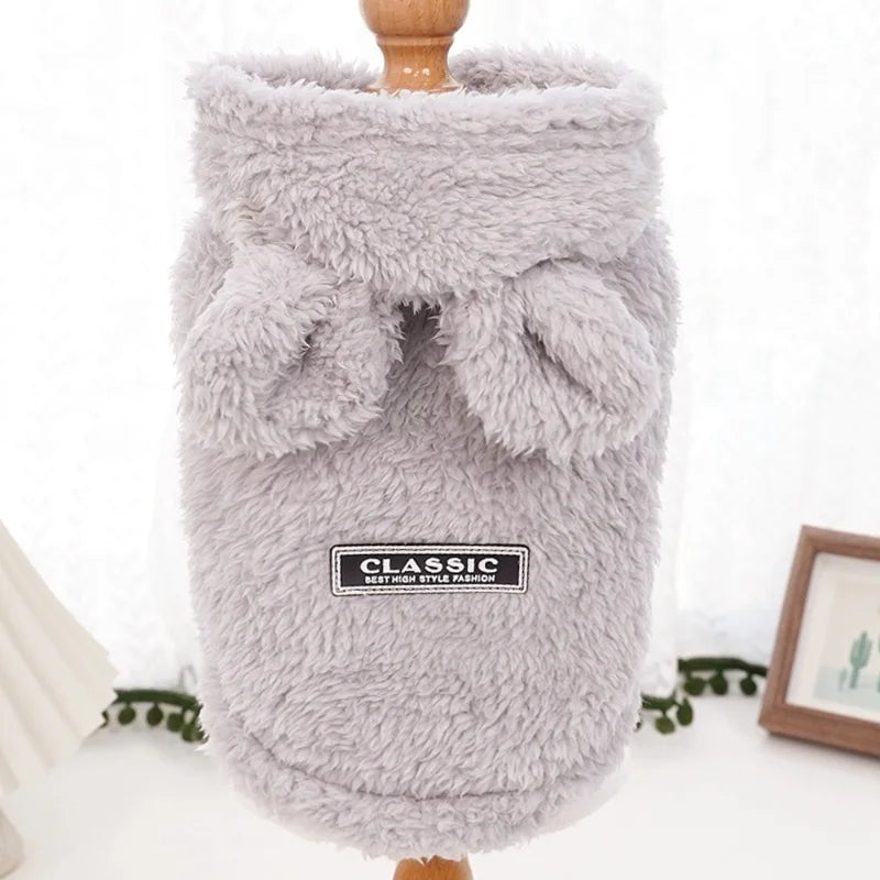 Fashion Plush Dog Hoodies Coat Winter Warm Dog Clothes Rabbit Pattern Cat Jacket Cute Solid Puppy Hoodies Bichon Pet Jacket Coat