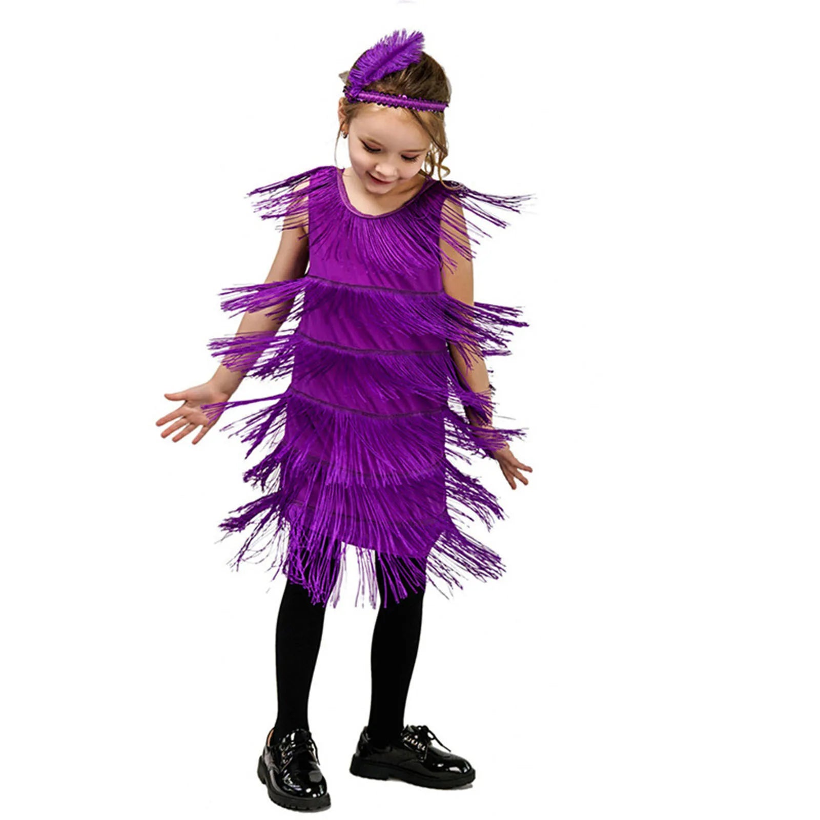 Summer Clothes Fashion Girls Flapper Dress Sequins Fringe Latin Dance Dress Tassel Tango Dress Ballroom Children's Fashion Dress