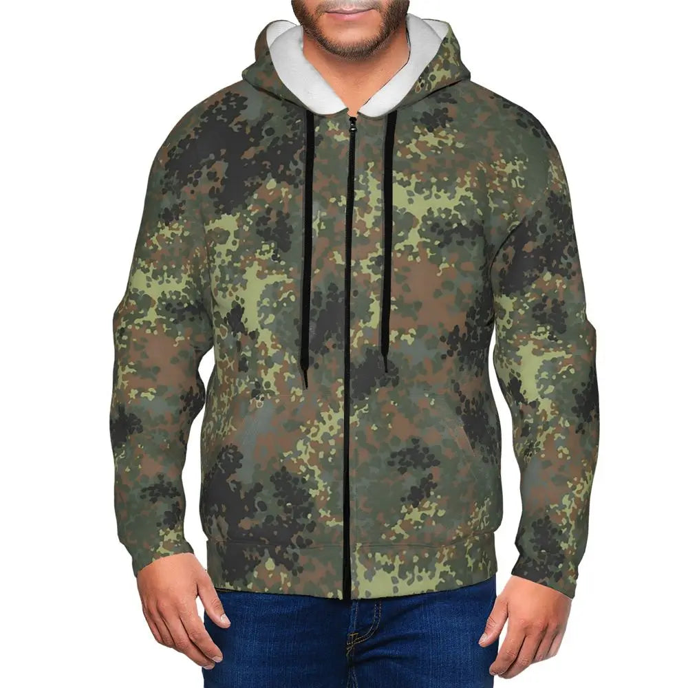 Splintertarn German WW2 Camouflage Army Military Camo Zipper Hoodies Pullover Autumn Winter Sweatshirt Long Sleeve Tops