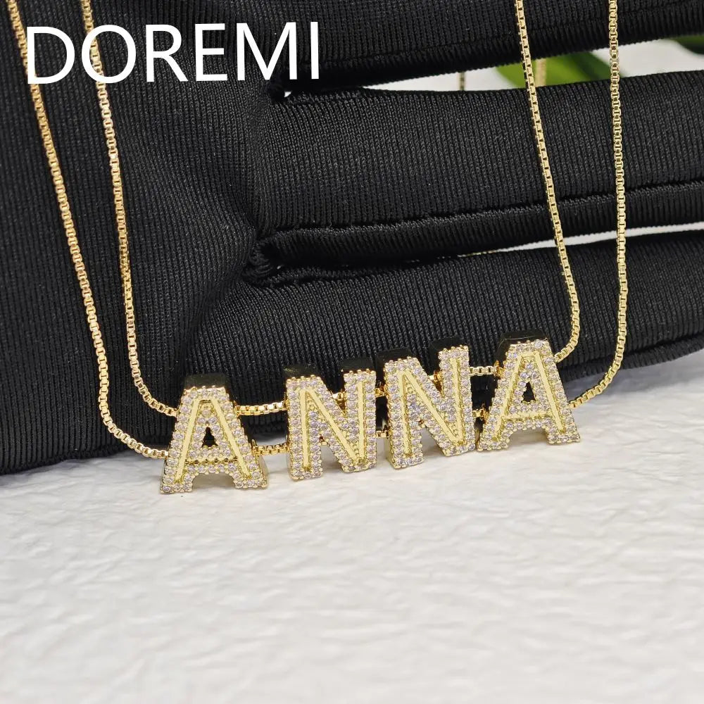 DOREMI 2024 New Custom Gold Plated Initial Letter CZ Zircon Double Chain Slide Name Necklace for Women Anniversary Jewelry Gifts