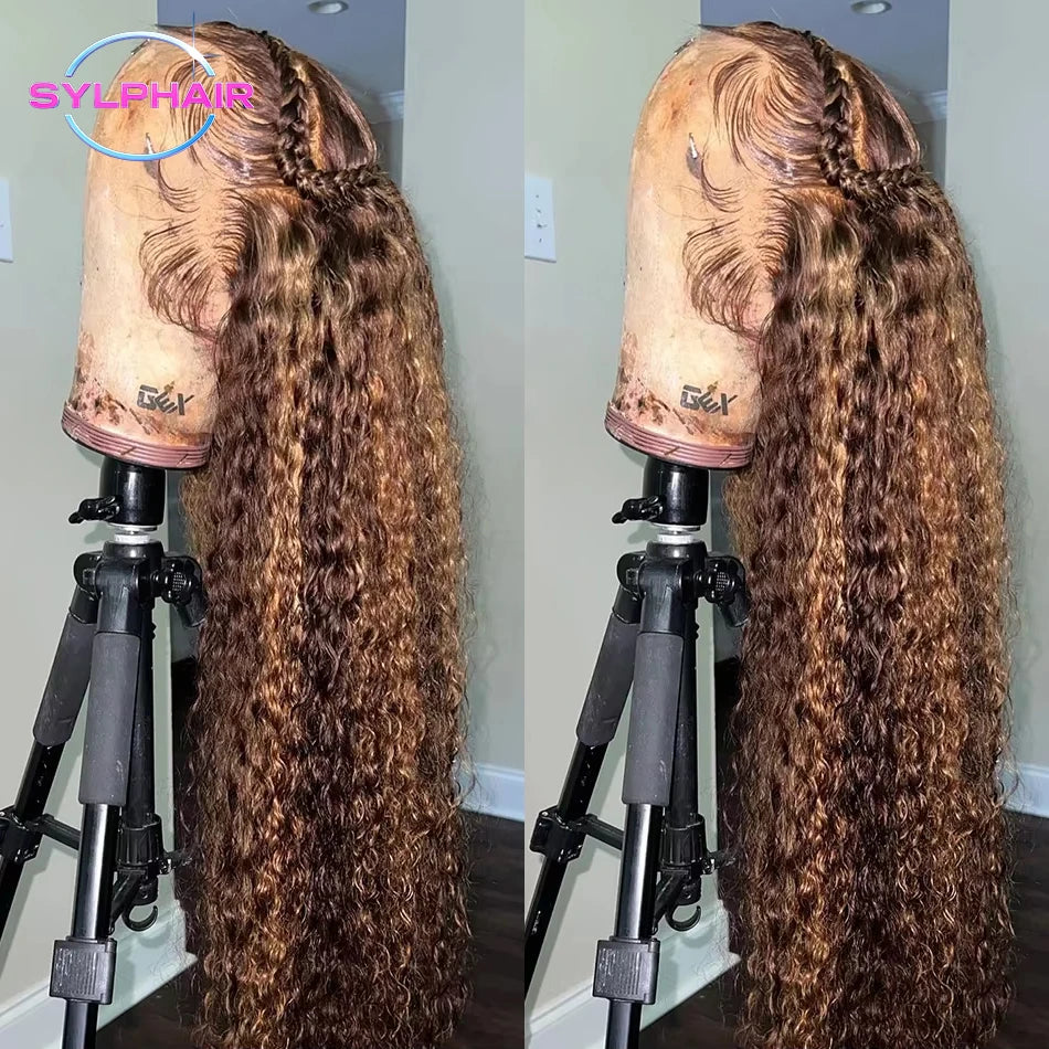 30 40 Inch Highlight 13x6 Hd Lace Frontal Wig Human Hair Pre Plucked Deep Wave 13x4 Honey Blond Curly Lace Front Wigs Human Hair