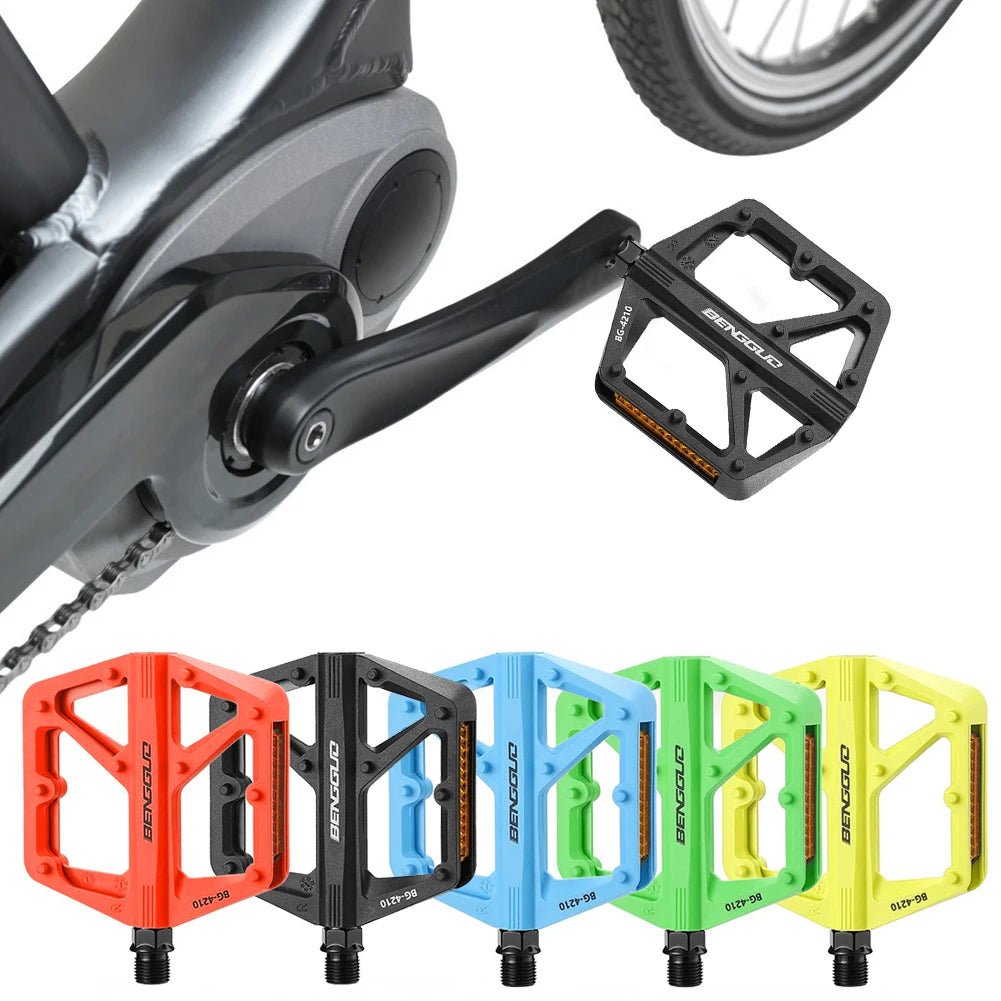 Double DU Bearing Nylon Bicycle Pedals with Reflector Ultralight Bike Pedals Bicycle Platform Pedals Bike Accessories