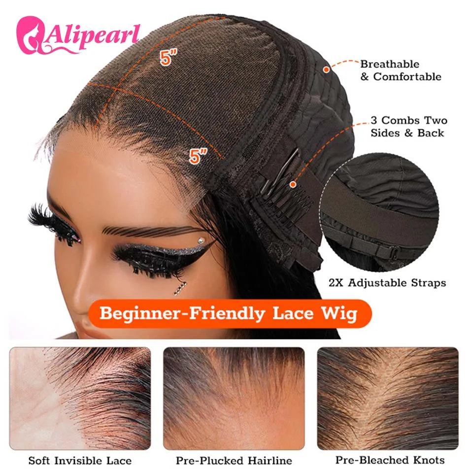 AliPearl Hair Real HD 5x5 Lace Closure Wig Human Hair Wigs Brazilian Straight Human Hair Wig Pre-Plucked For Women