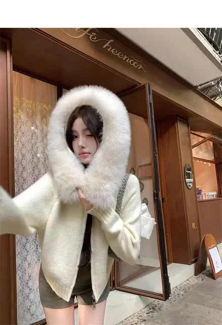Winter Women Old Money Girl Long Sleeve Full Zip Cardigan Sweater Cuddly Hoodies Knitwear 2000s Aesthetic Korean Fashion Sweater