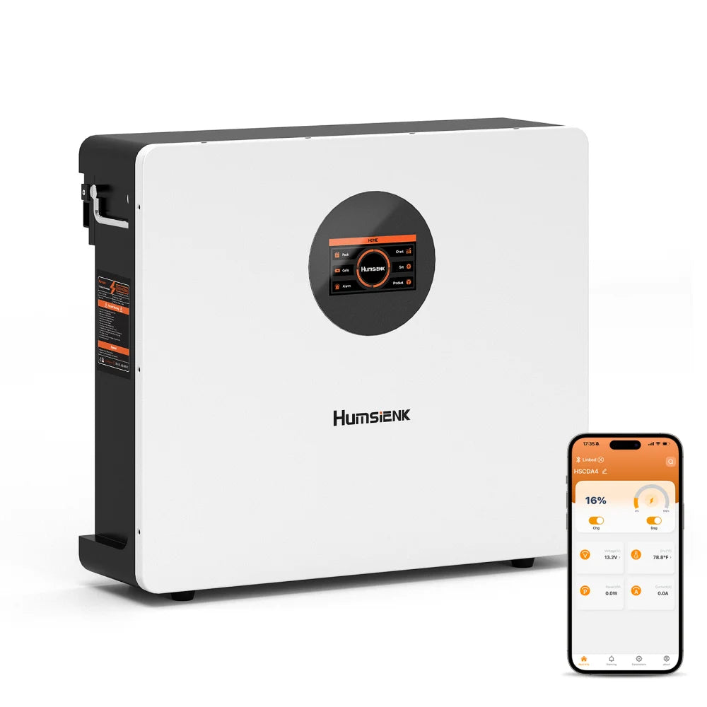 Humsienk 48V 100Ah LiFePO4 Battery WALL-Mounted Bluetooth &Real-time Monitoring Display 100A BMS For Inverter, RV, Solar Energy