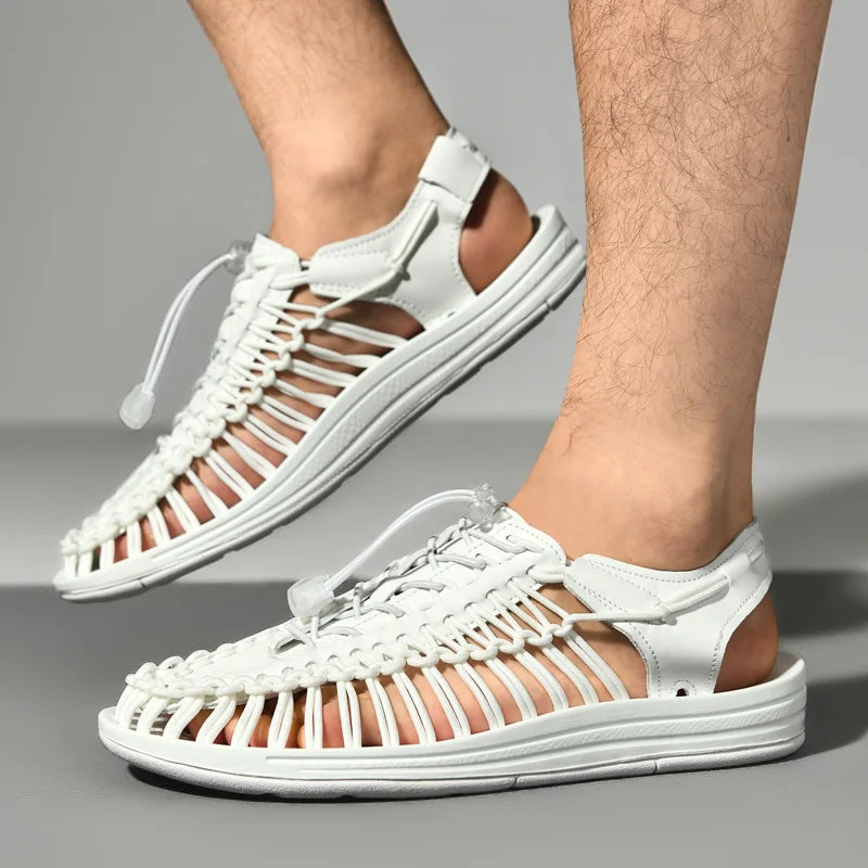 Summer Men Sandals Fashion Handmade Weaving Design Beach Sandals Breathable Casual Flat Sandals Outdoor Couples Sandals Size