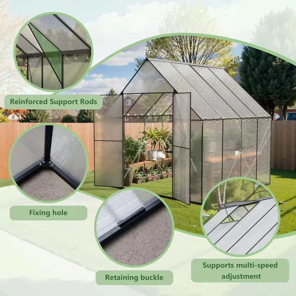 Heavy-Duty Polyethylene Walk-In Greenhouse with Roof Vent - 8x8