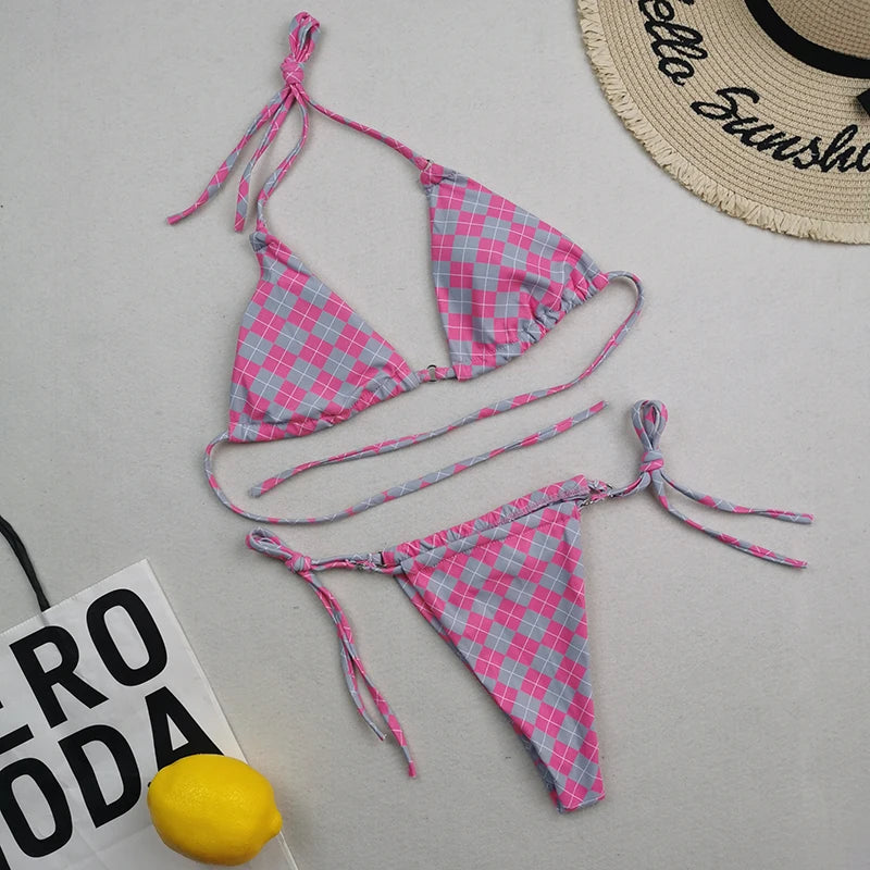 Brazilian Sexy Micro Mini Thong Bikini Set String Bandage Swimwear Women Beachwear Backless Swimsuit Triangle Push Up Biqiuni
