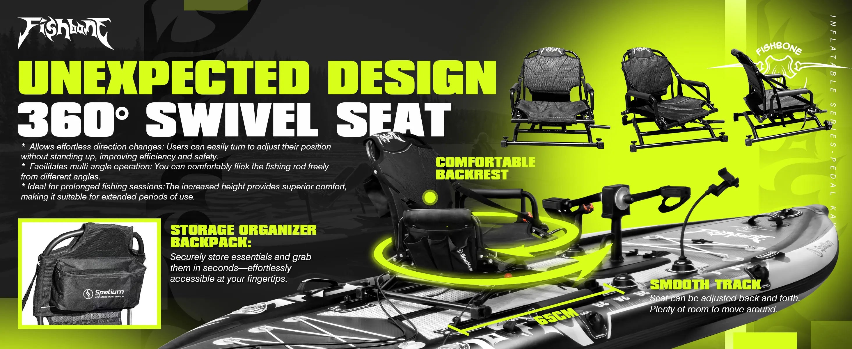 Spatium Fishing Kayak Boat Pedal Drive Sit on Top Pedal Drive Kayak Power System Orientation System, 11'*48"*6",Capacity 660LBS