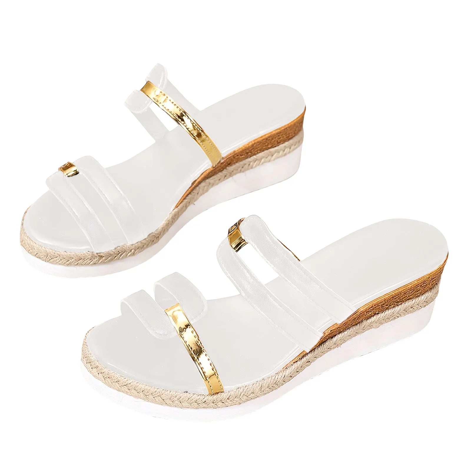 2024 Summer Casual Color Blocking Sandals For Women Dressy Comfortable Soft Leather Thick Soled Slope Woven Straw Sandals