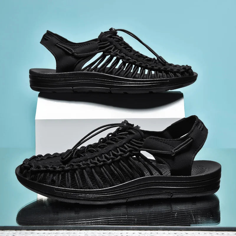 Summer Men Sandals Fashion Handmade Weaving Design Beach Sandals Breathable Casual Flat Sandals Outdoor Couples Sandals Size
