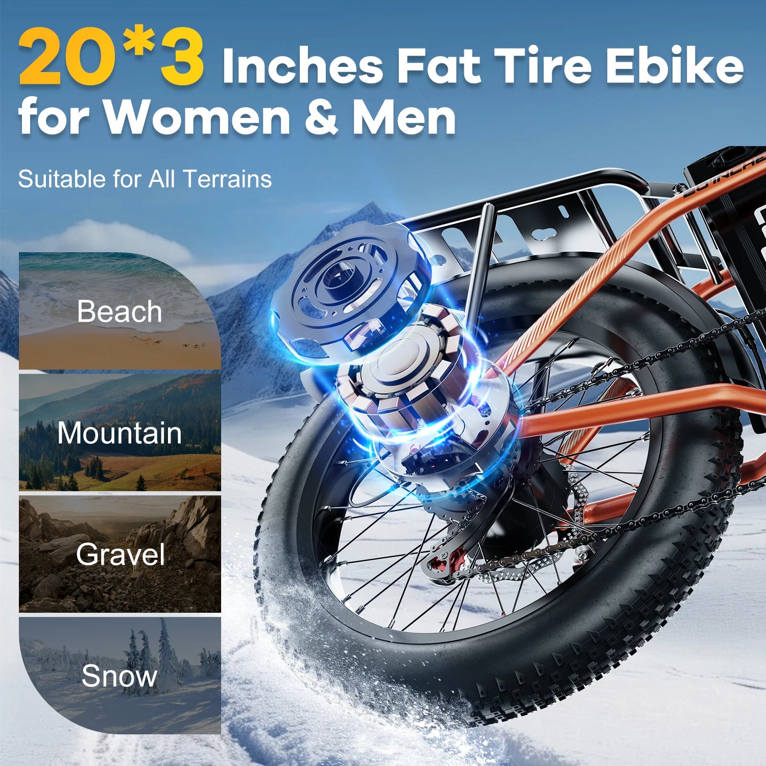 1000W Electric Bike for Adults Cybervelo EK4 Folding 48V 20Ah 30+MPH 80Miles 20" Fat Tire 7-Speed Off Road E-bike