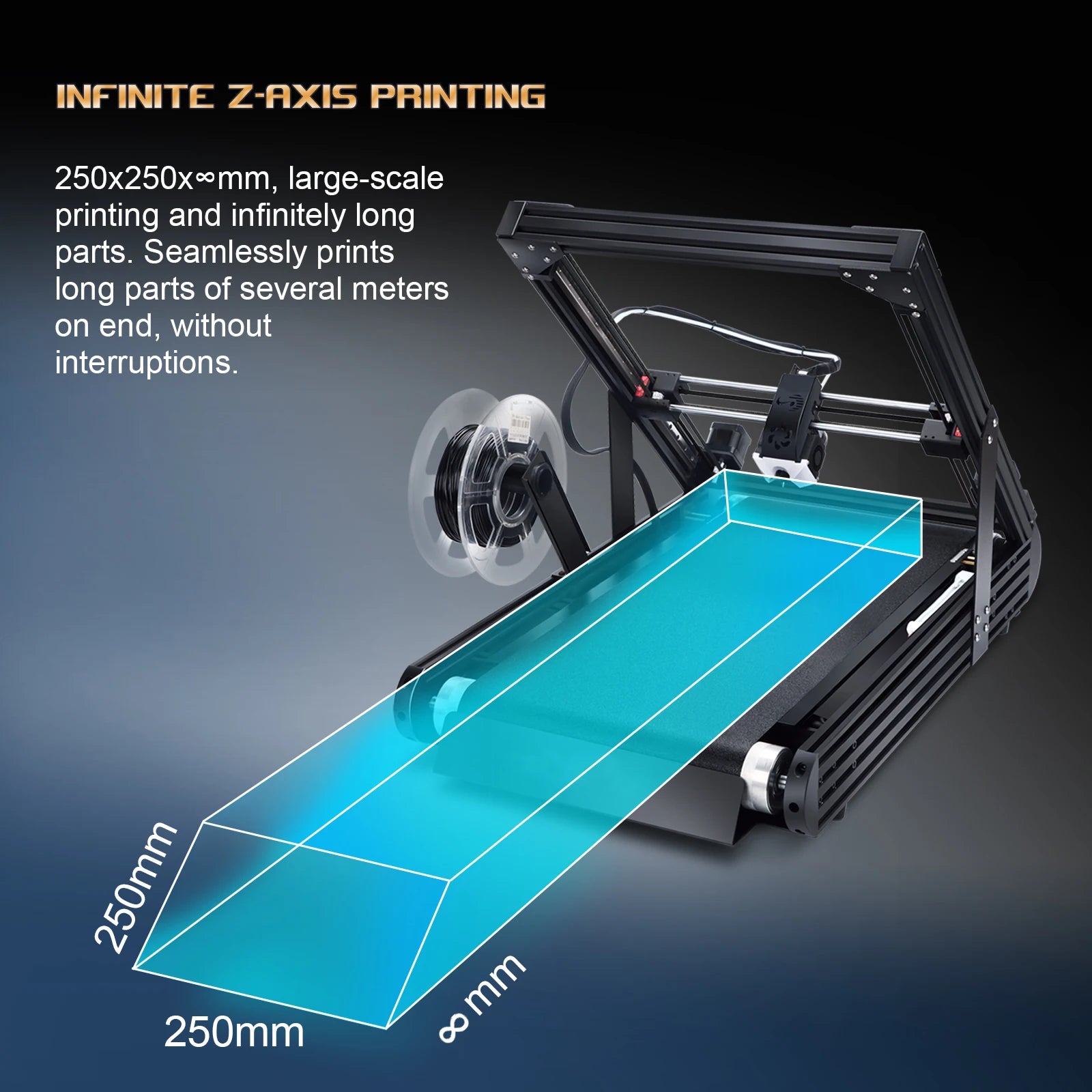 3D Printer IdeaFormer IR3 V2 Infinite Z-Axis Steel Conveyor Belt 250×250×∞mm With Extended Tray Klipper Firmware Auto Leveling
