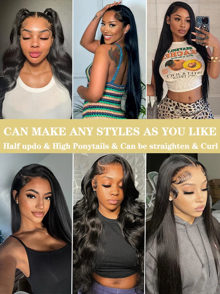 Mossily Bone Straight Wigs Human Hair 13x6 HD Lace Frontal Wig 40 42 Inch 100% Raw Hair Remy 5x5 Closure Glueless Natural Black