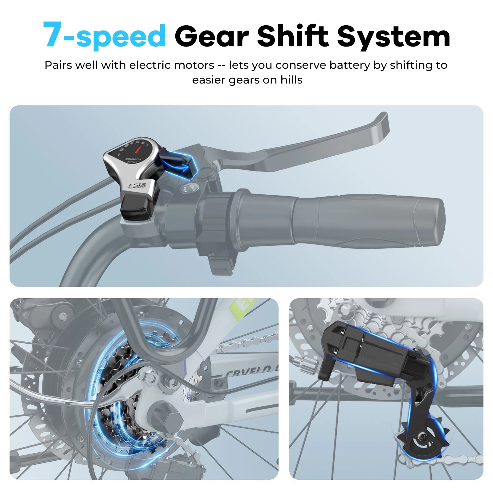 1000W Electric Bike for Adults Cybervelo EK7 26inch Shimano 7 Speed 80+Miles Removable Battery All Terrain E-bike
