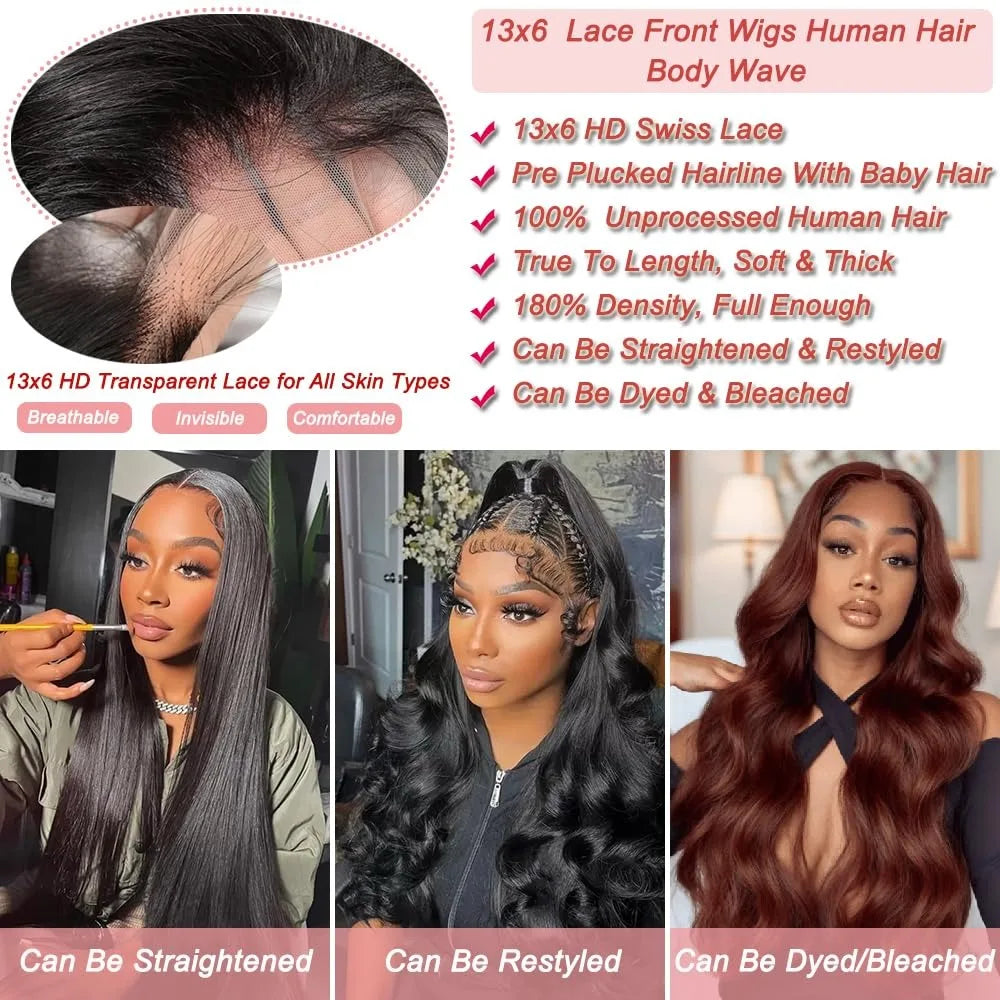 250 Density Body Wave Lace Front Human Hair Wigs 13x4 13x6 Transparent Lace Frontal Human Hair Wigs 40 Inch Pre Plucked Lace Wig