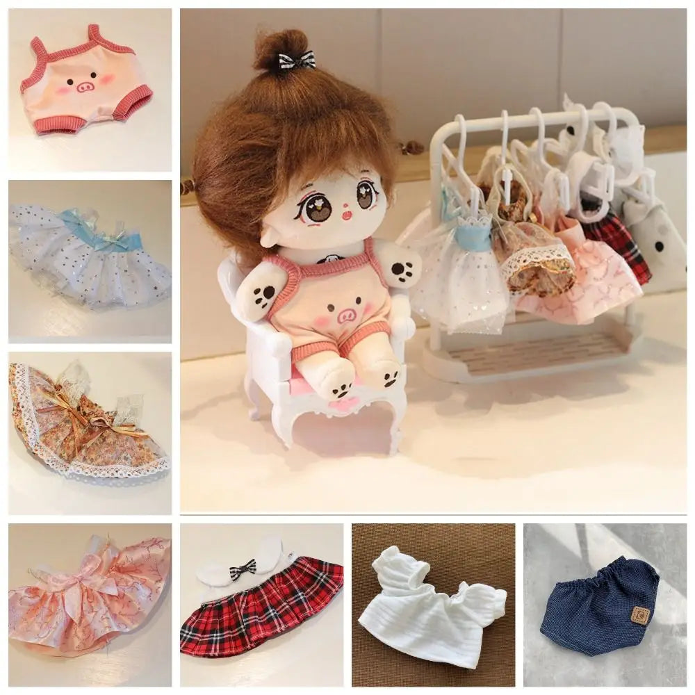 Head Cover 20cm Cotton Doll Dress Shoulder Strap Skirt Hoodies Cotton Doll Clothes DIY Dress Up Sweet Plush Toy Clothes