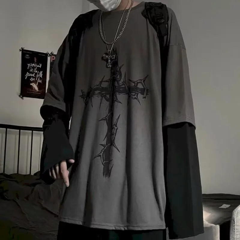 Men T Shirts autumn men Clothes anime casual Long Sleeved Oversized Tshirt Harajuku Streetwear Academia Hip Hop tee top