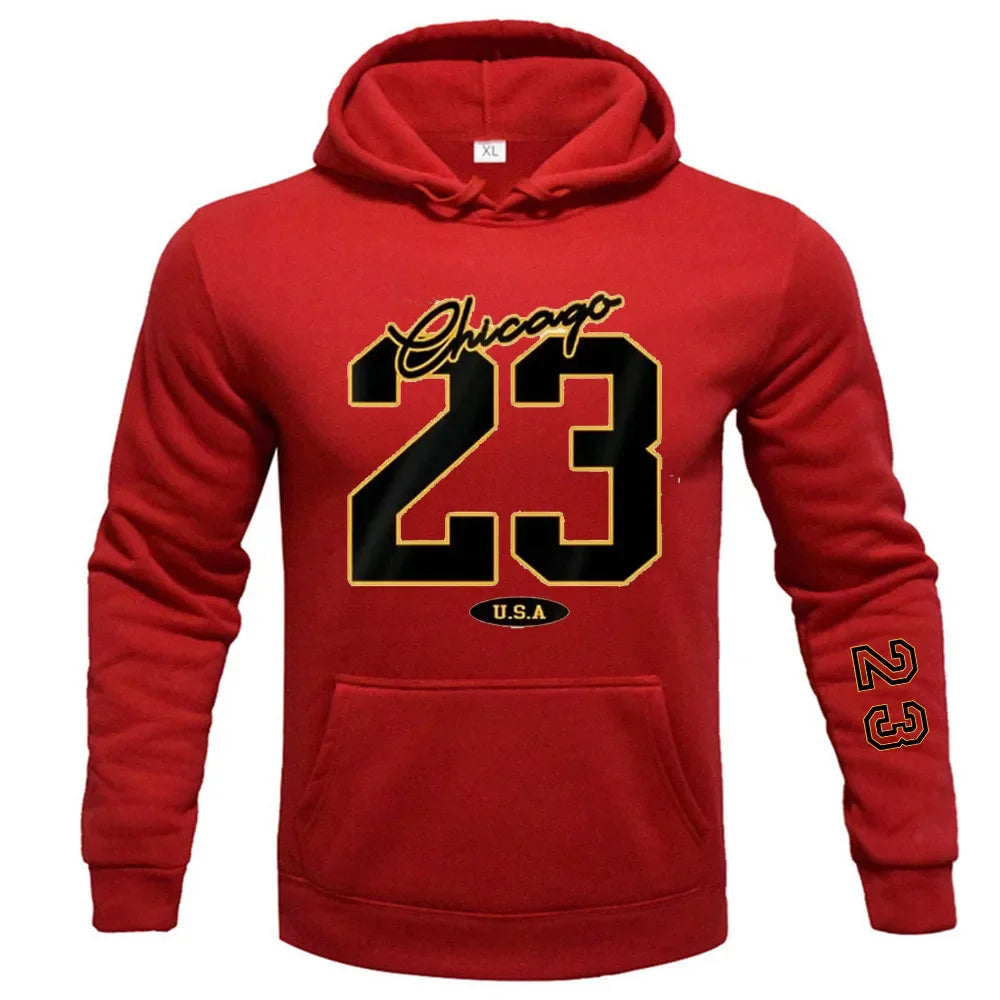 23 USA Art Letter Design Man Clothes Street Style Fleece Sweatshirts Autumn Casual Hoodies Fashionable Crewneck Pullovers
