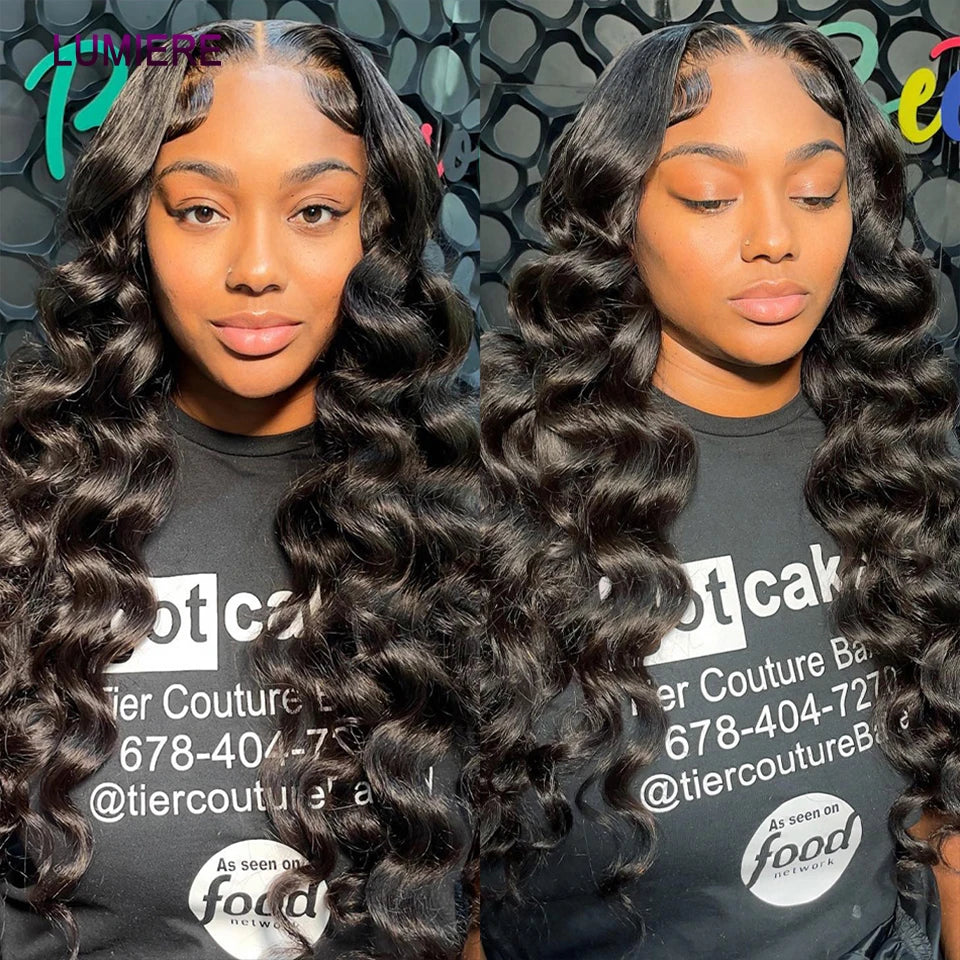 40" Loose Deep Wave Human Hair Bundle With Closure Frontal HD Transparent Lace Closure With Bundle Human Hair Weave Bundles Deal