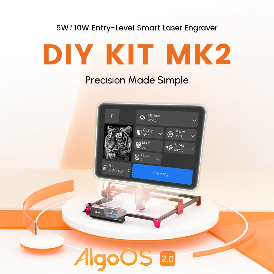 AlgoLaser DIY KIT MK2 Laser Engraver 10W Output CNC Laser Cutter DIY Laser Engraving Machine Cutting Tool Add 3.5IN Touch Screen