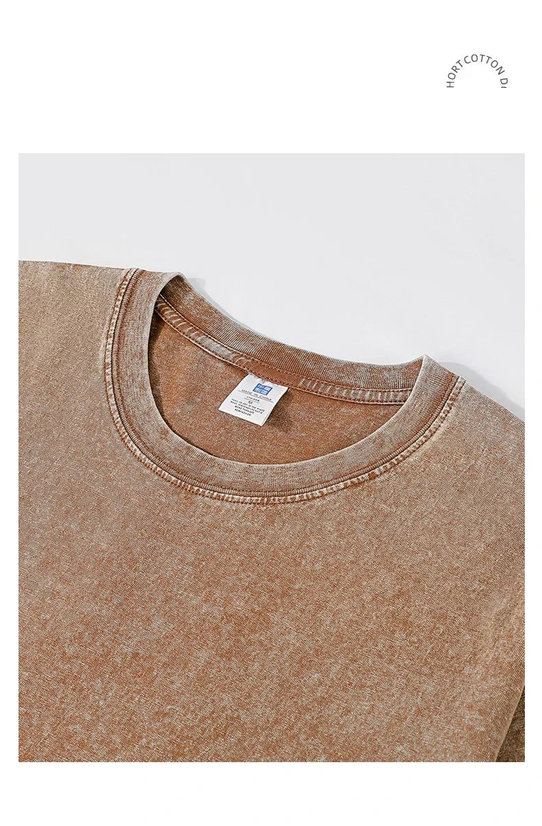 250gsm Men's Washed Vintage T-Shirts Street Hip Hop Retro Punk T Shirt Women Harajuku Casual Cotton Short Sleeve Acid Wash Tops