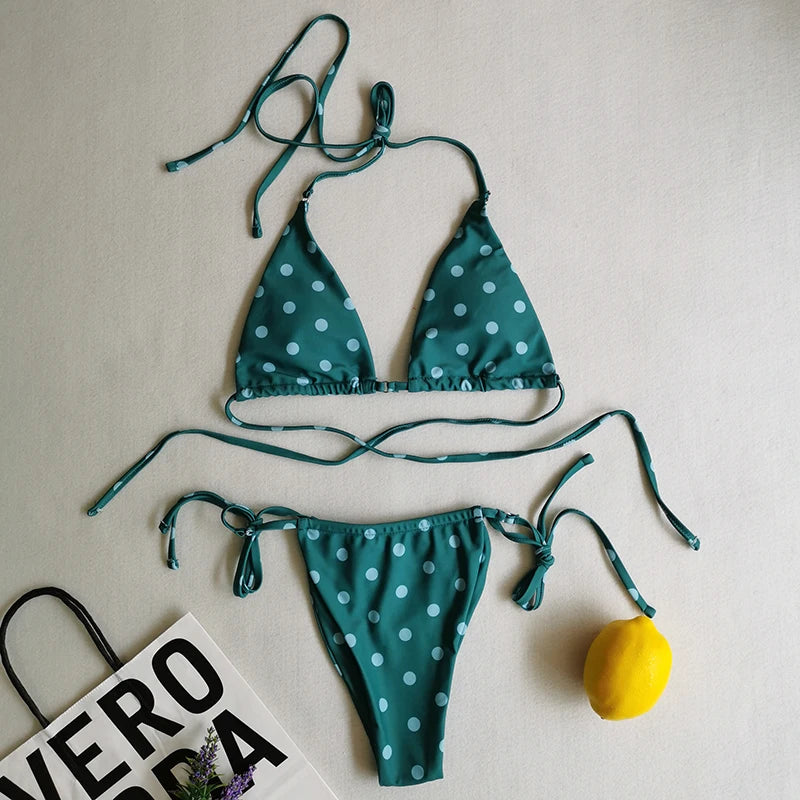 Brazilian Sexy Micro Mini Thong Bikini Set String Bandage Swimwear Women Beachwear Backless Swimsuit Triangle Push Up Biqiuni