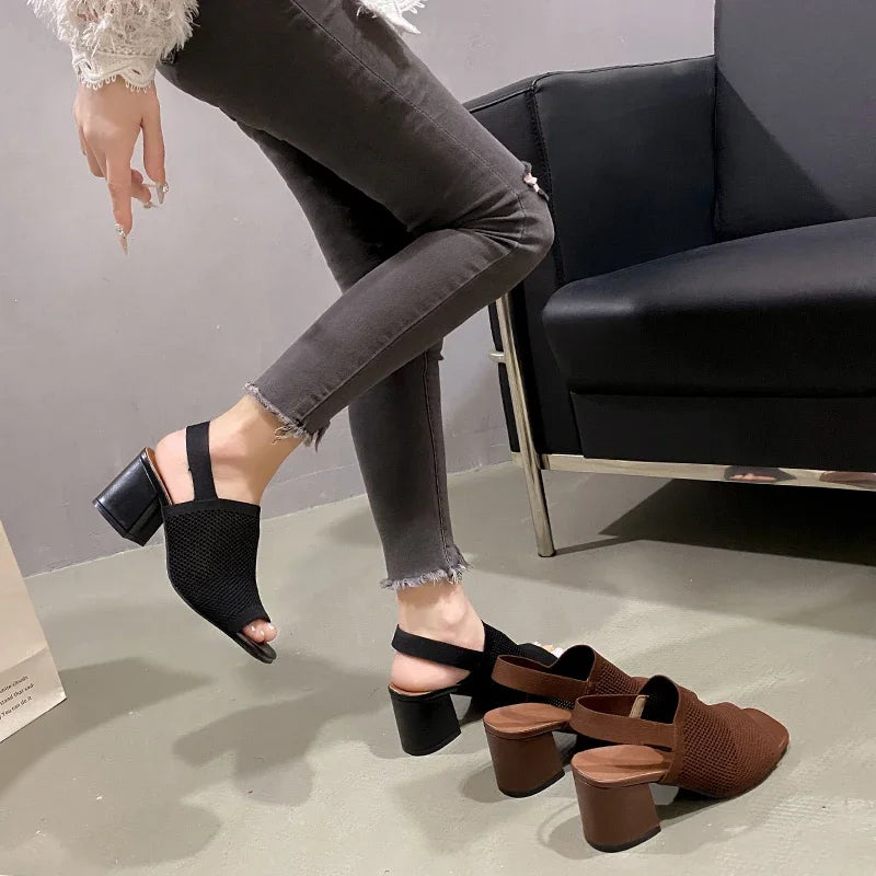 2025Summer Elegant Sandals with Fine Mesh Breathable Upper, New Elastic Back Strap for Women, Korean Version Casual Sandals