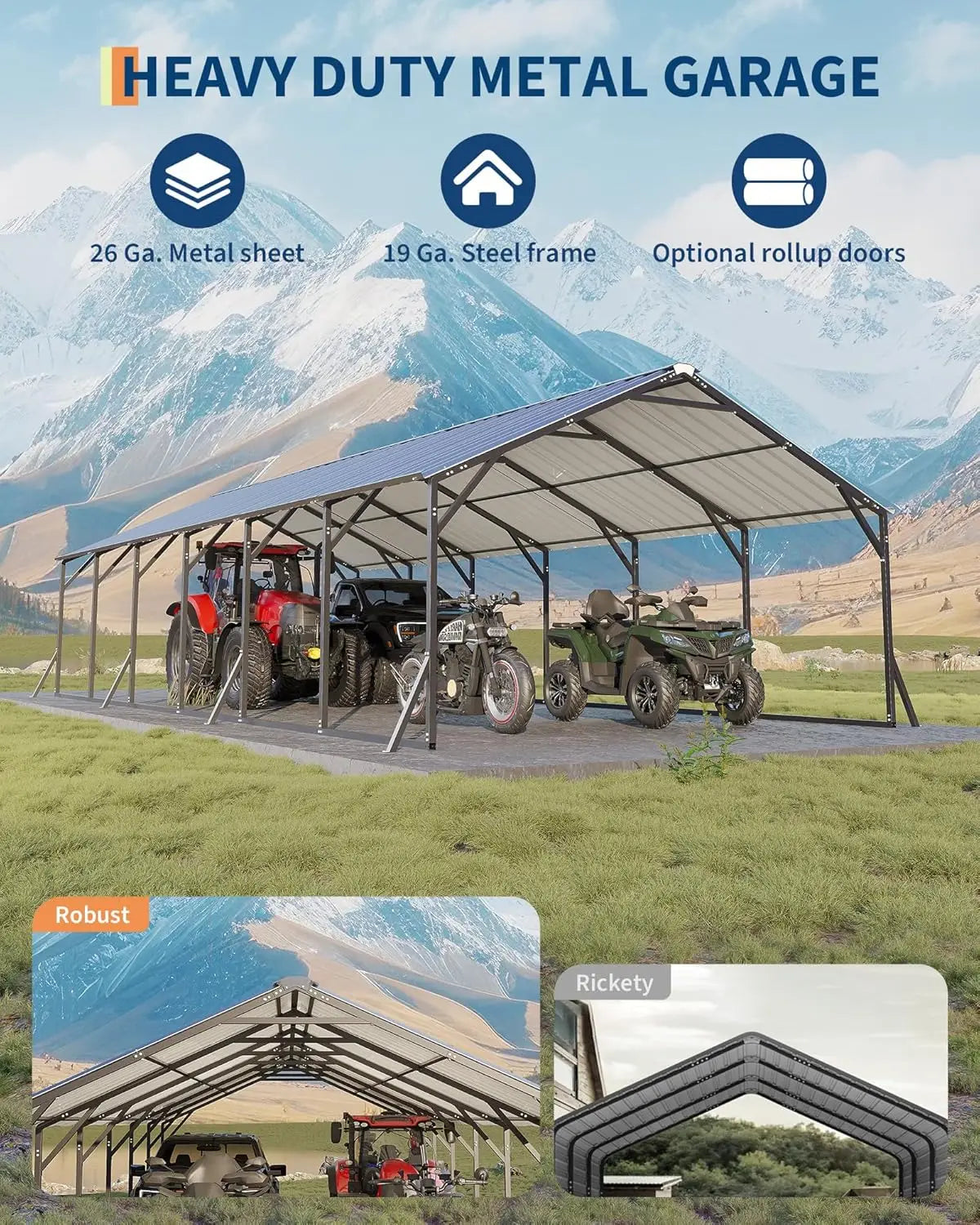 20x30x12ft Heavy Duty Steel Metal Carport Vertical Roof All Weather Multi Vehicle Pickup Boat Tractor Storage, Customized