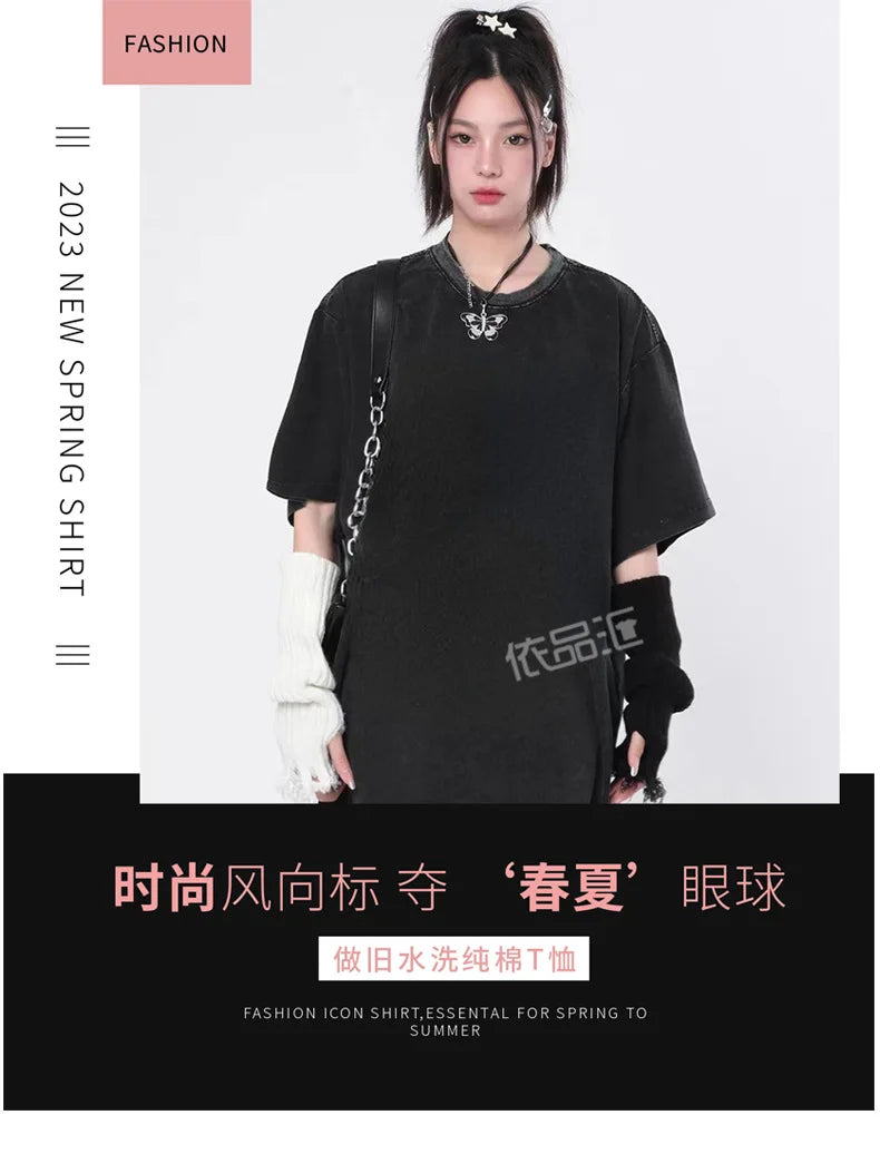 Hip Hop t shirt Men fashion Cotton Harajuku Multicolors Oversized Washed T-shirt women Unisex Summer Retro Short Sleeve Tee top