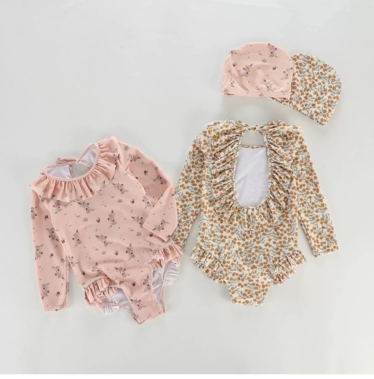 deer jonmi 2026 New Summer Baby Girls Floral Printed Swimwear Shoulder Off Kids Jumpsuits Vacation Clothes Beach Bikini Swimsuit