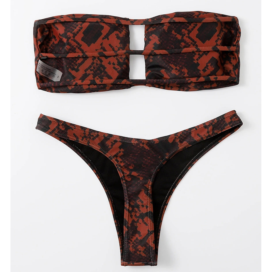 Sexy Snake Print Bikini 2023 WomenBandeau Swimsuit Swimwear Female 2 Pieces Bikinis Sets Thong Bathing Suit Brazilian Beach Wear