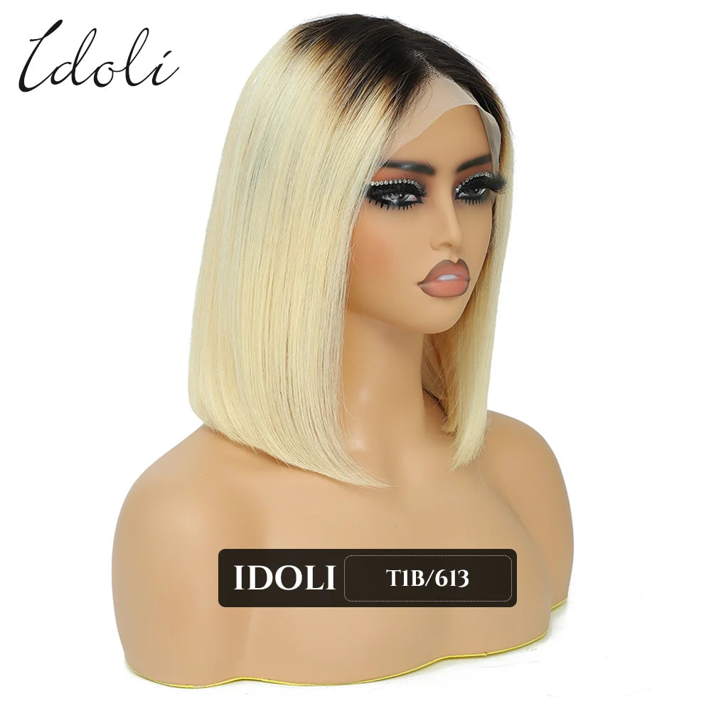 P27/613 Lace Front Wig Human Hair 13x4 Wear And Go Glueless Wigs Human Hair HD Blonde Highlight Lace Front BOB Wig Human Hair