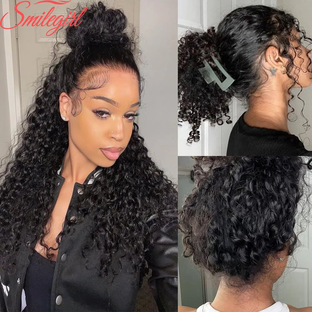 Deep Wave 360 Lace Front Wigs Human Hair Curly HD Full Lace Front Wigs Human Hair Pre Plucked With Drawstring 180 Density 30Inch