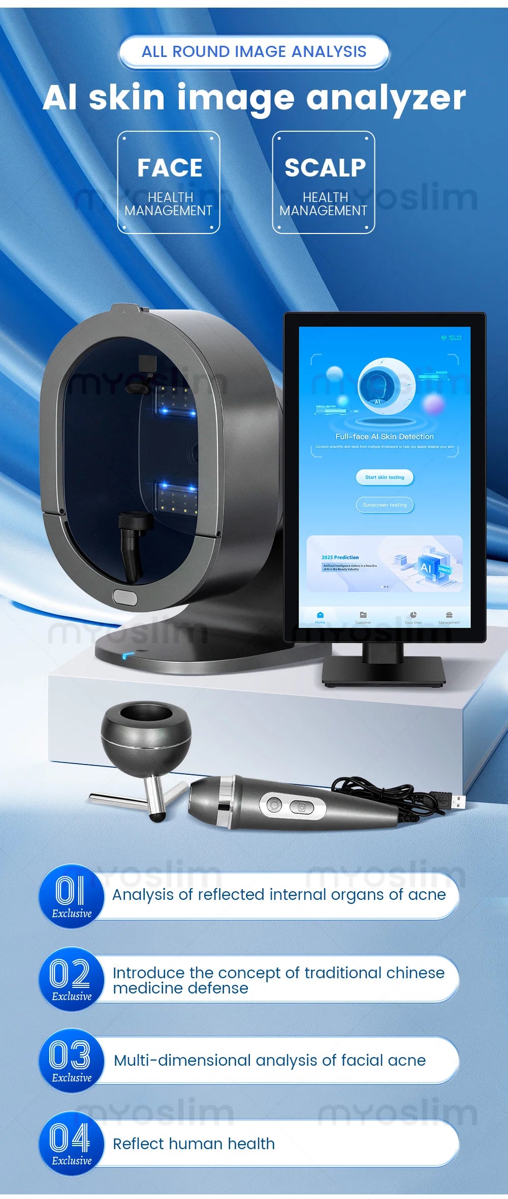 X5/X5 Pro AI Skin Image Analya Intelligence Deep Facial Skin Analysis Detector Follicle Testing Skin Analysis Magnifier