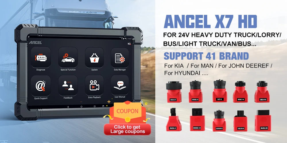 ANCEL X7HD Heavy Duty Truck Scanner Full System Diagnostic Tool Bidirectional Diesel Scan Tool with 40+ Reset & DPF ECU Coding
