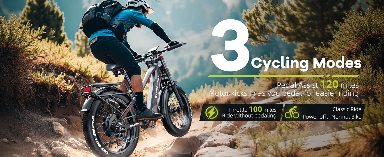 Cybervelo Strong Power Ebike, 5000W Motor Off Road Electric Bike, 100 Miles Long Range, 26"x4.0” Fat Tire, 40Ah Big Battery EK9