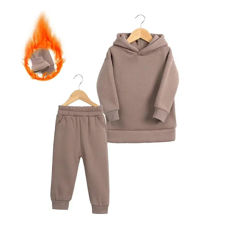 Children Fleece Winter Outfit Toddler Cotton Solid Hoodies Pullover Sweatshirt Pants Tracksuit Set Kids Boy Girl Warm Sweatsuits